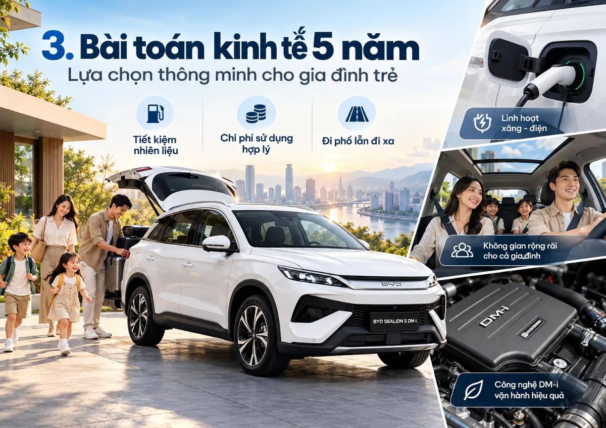 Bài toán phân tích kinh tế tiết kiệm chi phí 5 năm của xe hybrid BYD Sealion 5