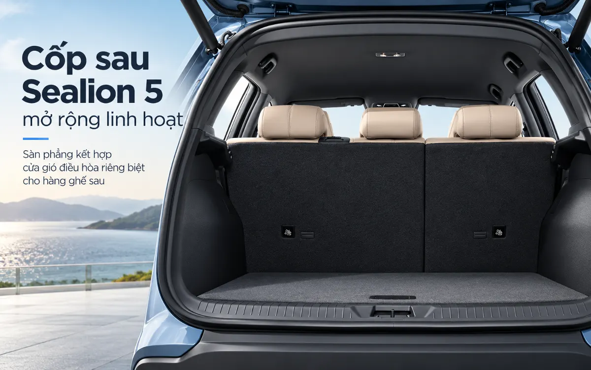 Đánh giá không gian cốp sau và hàng ghế 2 rộng rãi trên BYD Sealion 5 DM-i tại Nha Trang